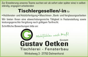 Stellenangebot als Tischlergeselle/ -in